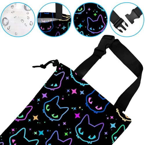 Image of Car Trash Bag Colorful Neon Cat Heads Car Garbage Bag Hanging Car Trash Can for Back Seat with Drawstring, Waterproof Garbage Bags for Accessories Vehicle Travelling Camping Outdoor