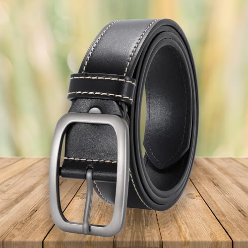 Men’s Faux-Leather Belt with Single Prong Buckle Casual Every Day Belt for Jeans
