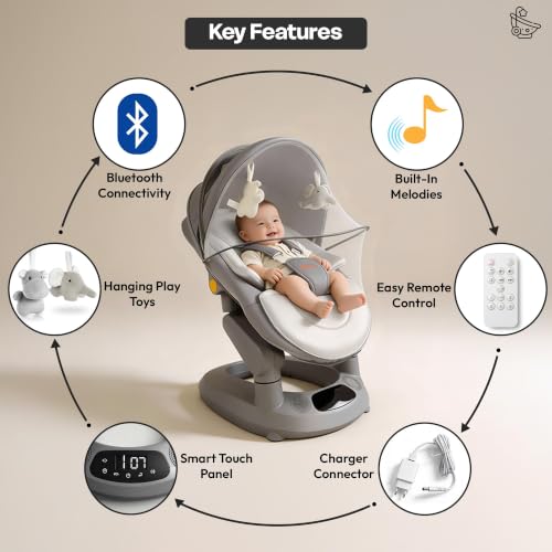 Image of StarAndDaisy Baby Rockers for 0 to 2 Years, Baby Multi Functional Rocker /Rocking Chair for Babies Infants & Toddler with 5-Level Automatic Swing & Cradle /Bouncer with Touch Panel & Hanging Toys
