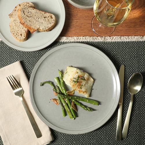 Image of Gibson Elite Beckett Stoneware Matte Reactive Glaze 16 Piece (Service for 4) Plates and Bowls Dinnerware Set - Ash White