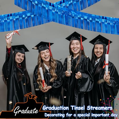 Image of 4 Packs Total 39 Ft Parade Floats for Trailer Car, Blue Foil Fringe Garland Tinsel Streamers Hanging Backdrop Banner Table Skirts for 4th of July Graduation Homecoming Wedding Birthday Party Decor