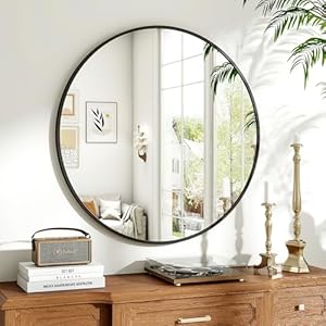 Koonmi 80cm Spiegel Rund Schwarz Runder Spiegel Wandspiegel mit Rahmen aus Aluminiumlegierung für Badezimmer, Waschtisch, Wohnzimmer, Schlafzimmer, Eingang Wanddekoration