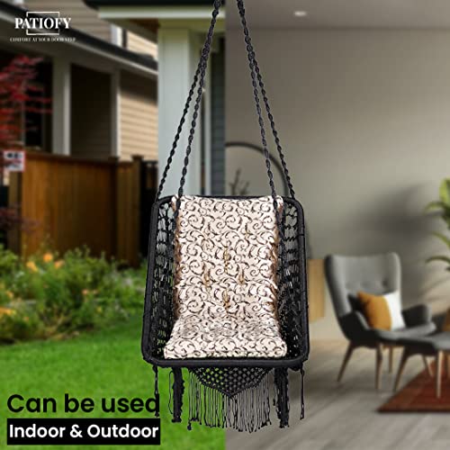 Image of Patiofy Premium Swing for Adults /Swing for Balcony /Jhula for Adults /Hammock Hanging Swing Chair for Home, Garden /Includes Golden Cushion & Hanging Kit / 150Kg Capacity-Black