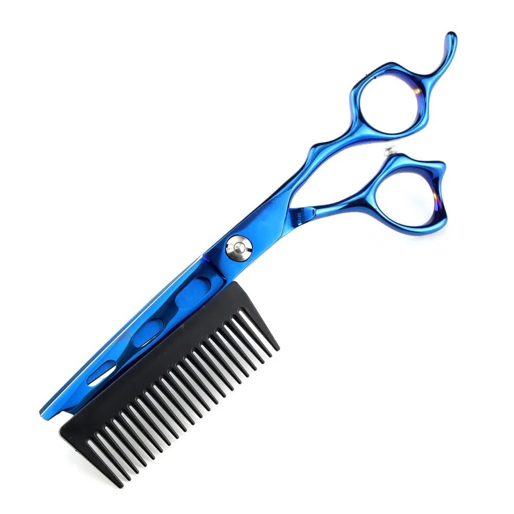 Forbici per tagliare i capelli, 6 pollici professionali JP 440c acciaio 2 in 1 blu forbici per capelli con pettine taglio barbiere strumenti forbici per taglio capelli fo(