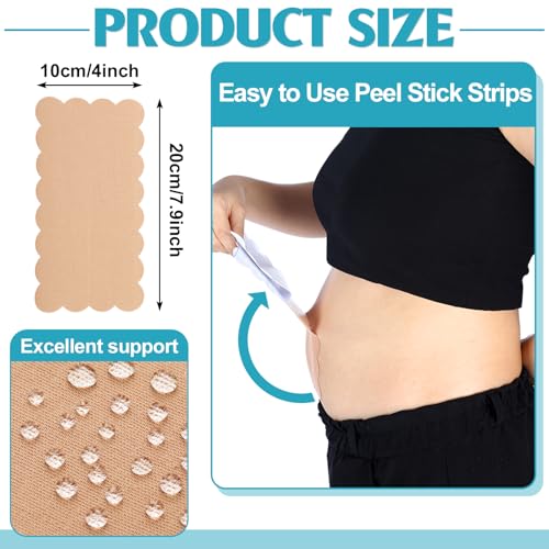 Image of Geiserailie 30 Pcs Tummy Tape Precut Kinesiology Elastic Belly Tape for Tummy Lift Leg Back Fat Lift Body Stoma Backless Dresses Wedding Pregnancy