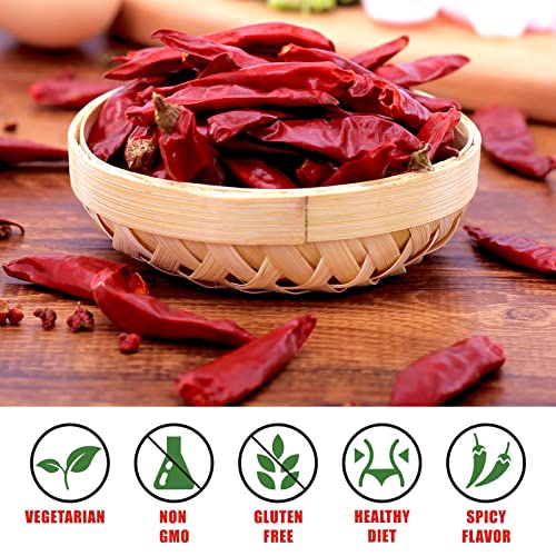 Image of Yimi Dried Chilies Peppers, 10.7oz, Spicy Hot Heat Dry Red Chilis | Great For Mexican,Thai and Chinese Recipes,like Pozole, Tamales, Hotpot, In Resealable Bags, Mild Hot, Ideal for Gift