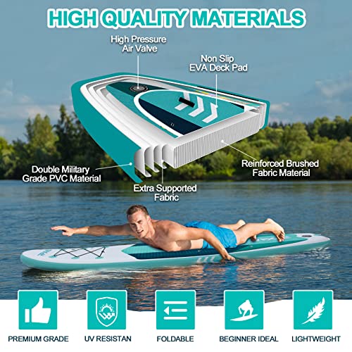 Tabla Paddle Surf Hinchable, Stand up Paddling Board Set Diseño Ancho Estable 320cm×82×15cm hasta 200KG con Accesorios Completos, Tabla de Stand Up Paddle Sup para Niños y Adultos(Verde Menta) - imagen 2