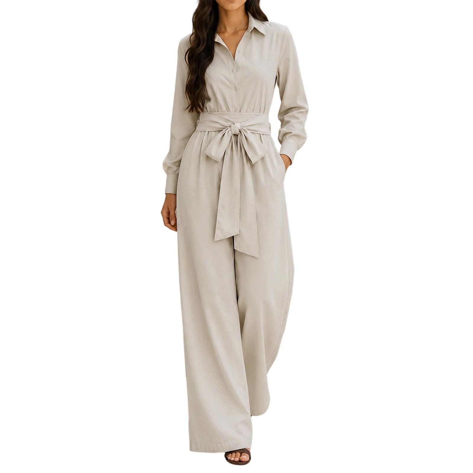 Generisch Tuta da donna a 2 pezzi, elegante, estiva, a maniche lunghe, con camicetta e pantaloni larghi, per jogging, spiaggia, vacanze, sport, streetwear, per il tempo libero