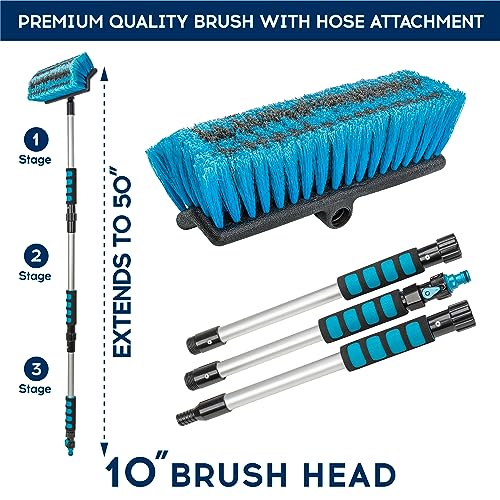 DSV Standard Car Wash Brush with 50'' Long Handle, Car Cleaning Brush with Hose Attachment, Car Brushes for Washing 10'' Soft Bristles for Scratch-Free Cleaning Auto, Truck, Boat, Floor and More - Image 3