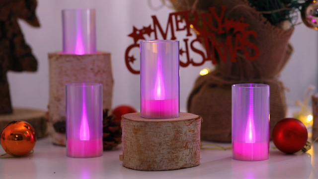 Image of Lanker Flameless Candles, Battery Operated LED Pillar D1.5 x H3 inch, Steady Pink Long Flame-Effect Light, Romantic Electronic Fake Votive Candles for Party, Halloween, Set of 12 (Pink)