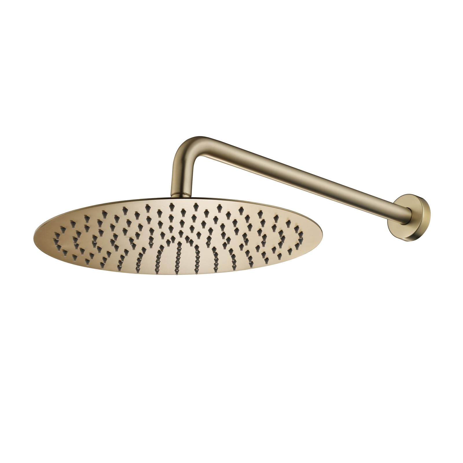 Cabezal de Ducha Lluvia con Brazo, Redondo Rociador de Ducha Oro Cepillado, Montaje en Pared, Acero Inoxidable, Ultrafino, Boquillas de Silicona, para Baño, SPA y Hotel