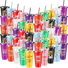 Uiifan 50 Pcs Christian Cups for Kids Bulk, Reusable Plastic Tumblers with Lids and Straws, Bible Verse Cups for Sunday School, VBS, Church Events, Classroom Rewards, Kids Party Multicolor