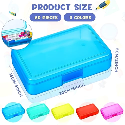 Image of Honoson 60 Pcs Hard Plastic Pencil Case Bulk 8 x 5 x 2 Inch Clear Pencil Box Utility Crayon Storage Box Multi Purpose Organizer for Pens Pencils Office Supplies(Colorful)