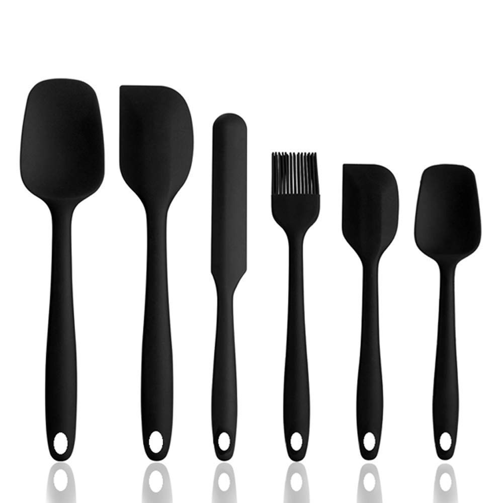 Silicone Spatula Set,6 pcs Non Stick Rubber Spatula Set,Stainless Steel Core,High Heat Resistant Kitchen Utensils Spatula Set for Baking,Cooking and Mixing Black