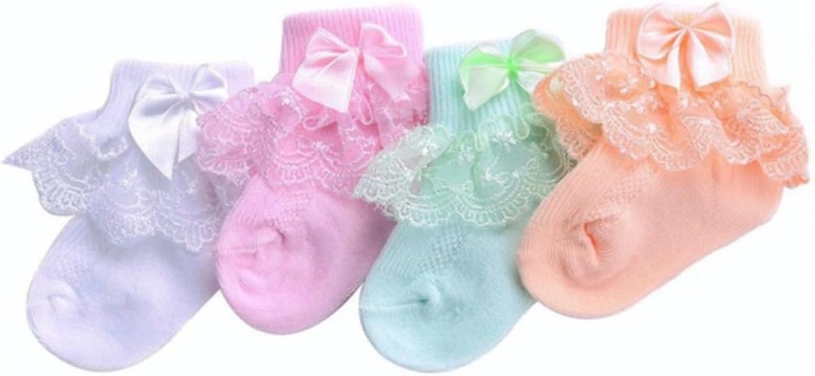 2 Pairs Lace Bow-knot Socks for Years Breathable Stockings Soft Elastic Warm White Pink Knee-high Socks for Autumn Winter