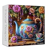 Vintage Teapot Puzzles for Adults 1000 Pieces, Larkipuzz Teacup Jigsaw Puzzles Flower Beaded Art, Hard Difficult Tea Time Theme as Home Decor