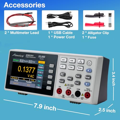 Image of ADM1041 Multimeter, Bench Multimeter Tester, 1000V DC Voltage Tester and 10A AC /DC Current, True RMS, Resistance, Frequency, Capacitance, Diode, Continuity for Multiple Testing