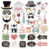 Wedding Photo Booth Props 36PCS Selfie Signs Wedding Party Supplies Decorations Cute Designs Bridal Shower Favors Pose Sign Kit Fun for Parties Accessories