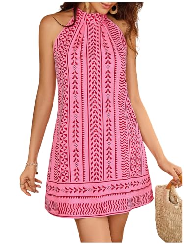 Image of Floerns Women's Sleeveless Floral Print Sundress Halter Neck A Line Short Dress