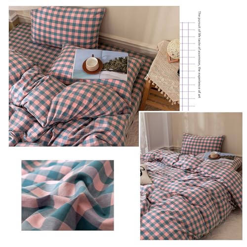 Image of Queen Comforter Set Modern Style Checkered Pattern Comforter Purple Pink Plaid Bedding Comforter Lightweight Fluffy Soft Boho Grid Bedding Geometric Plaid Comforter Set Queen with 2 Pillowcases
