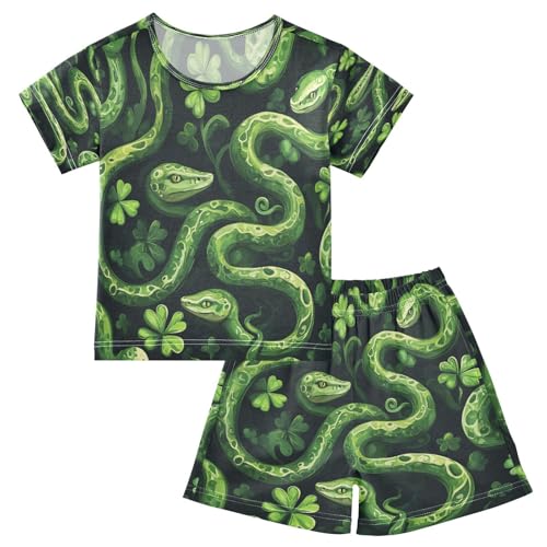 Pajama Sets Short Sleeve Green Snakes Pattern Soft Cotton Summer Sleepwear 2 Piece PJS Size 5-14T