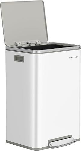 Miniatura 9 de SONGMICS Basurero, Cubo de basura de 13 galones, con 15 bolsas de basura, de acero inoxidable, con tapa de cierre suave, cubo interior extraíble,