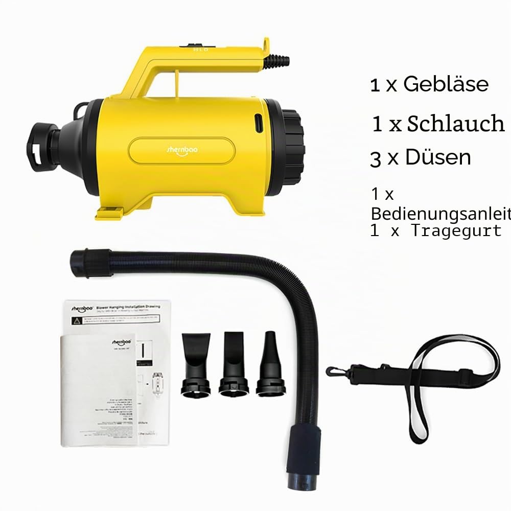 shernbao Auto Gebläse Autotrockner Motorradtrockner Fahrzeugtrockner Staubbläser Auto Staubsauger Laubsauger Laubbläser 230V 1200W, Gelb | stufenlos 3.8HP 230V 1200W, Gelb