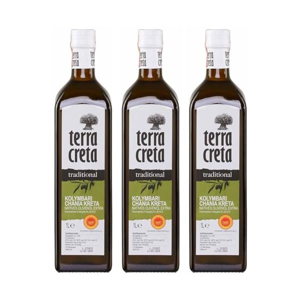 Terra Creta Olivenöl 3x 1,0l | P.D.O. Kolymvari | Extra natives Olivenöl von Kreta | + 20ml Jassas Olivenöl
