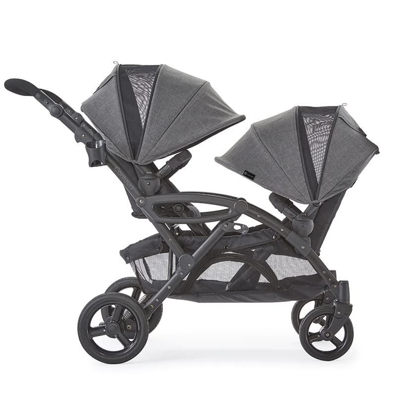 Contours Options Elite V2 Convertible Lightweight Tandem Double Stroller Infant and Toddler, Reversible Easy-Lift Seats, Spacious Seating, Height Adjustable Handle, Standing Fold - Graphite Gray