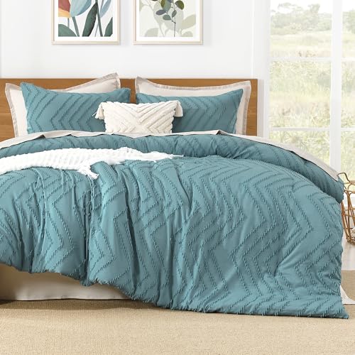 Image of Litanika 3 Pcs Grayish Teal Boho Oversized Super King Bedding Comforter Set