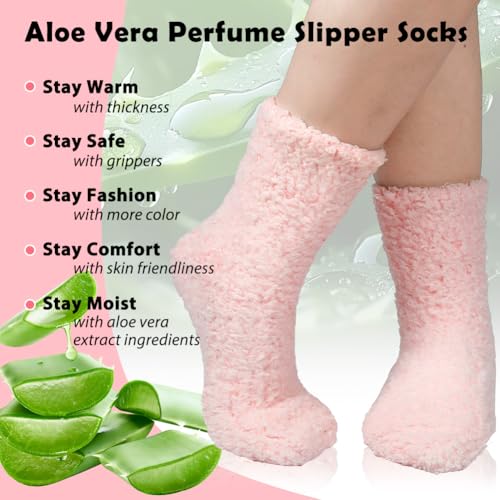 4 Pairs Fuzzy Socks for Women & Men with Grips Cozy Fluffy Soft Crew Non Slip Hospital Socks Warm Winter Slipper Socks4