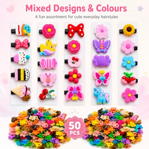 Image of 50 Pcs Hair Accessories for Kids Girls | 40 Mini Claw Clips & 10 Cute Baby Hair Clips Combo | Hair Accessories for Baby Girl | Kids Hair Clips Set for Daily Wear | Mixed Designs