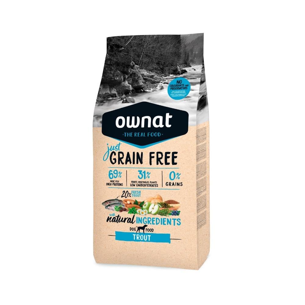 Ownat Pienso para Perros de Trucha Sin Granos Free Grain (14 kg). Ownat para Perros con Ingredientes Naturales sin Preservantes ni Colorantes, Comida Alta en Proteínas.
