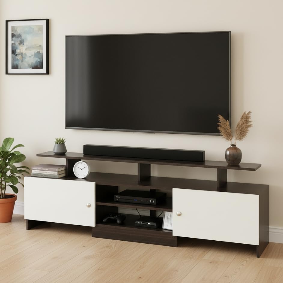 Image of FURNEASER KSV Modern TV Unit for Living Room | Engineered Wood TV Cabinet with Storage Shelves | Entertainment Center TV Stand for Home (Fits Up to 65 Inch TV) | DIY Space Saving (Wenge & White)