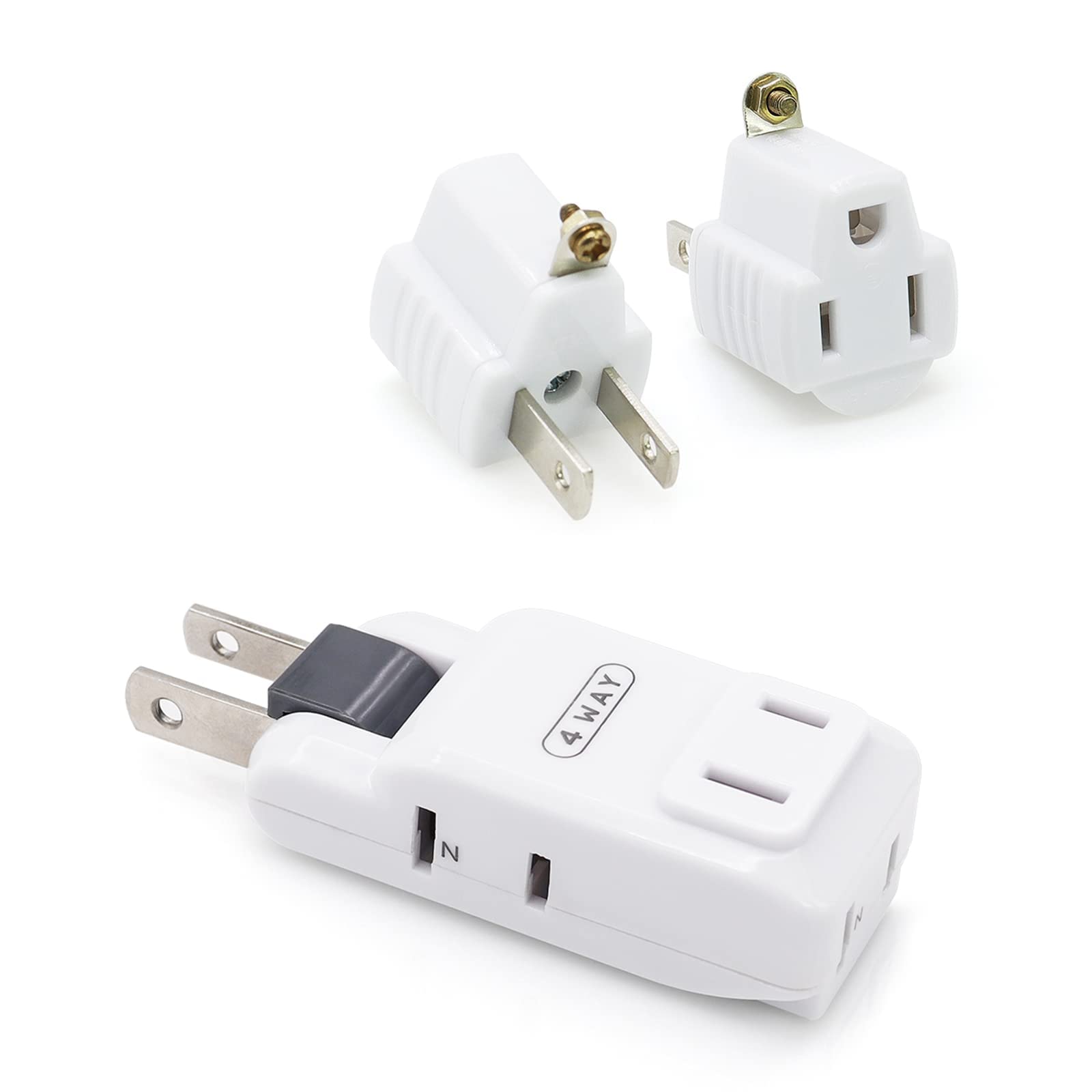 4 Outlet Wall Adapter and 3-Prong to 2-Prong Grounding Plug
