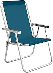 Cadeira de Praia Alta Dobrável em Alumínio Reforçada Leve e Resistente Suporta até 120Kg Azul Preta Ideal para Piscina Praia Varanda Camping Pesca Jardim