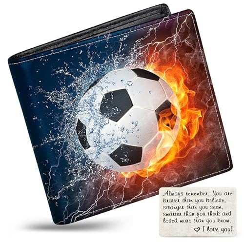 Image of Boys Wallet for Kids, Teen Boy Soccer Wallets 9-12 8-10 8-12, Cool Novelty Leather Bifold Rfid Blocking Purse Coin Pocket Zipper Id Window for Children Men Male Youth Guys Birthday Gifts