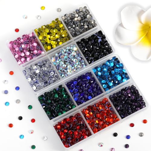 Image of Hotfix Rhinestones Mixed 12 Colors, SS16 /3456pcs | Mat:glass,4 mm, for Crafts Clothes, with Tweezers, Wax Pencils