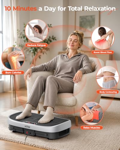 HTM Curved Vibration Plate Exercise Machine, Whole Body Shake Plate with 150W Motor & Resistance Band, 400lbs Weight Capacity, 120 Speeds, Low Noise Vibration Board for Weight Loss, Home Fitness - image 5
