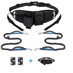 Tobored Correa Doble para Perros. Correa Antitirones Perro para Correr con Costuras Reflectantes y Almacenamiento.Correa Perro Cintura Manos Libres para Pasear Perros Pequeños, Medianos y Grandes.