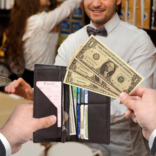 Banuce Slim Long Bifold Wallet for Men Extra Large Capacity Top Grain Leather Wallet with ID Window Credit Cards Brown3