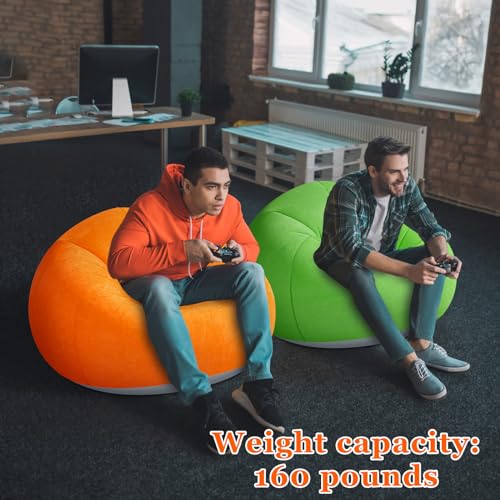 Image of Realspring Inflatable Bean Bag Chairs Outdoor Blow up Camping Chairs Inflatable Lazy Sofa Folding Portable Bean Bag Loungers Couch for Movie Night(Orange, Green,2 Pcs)