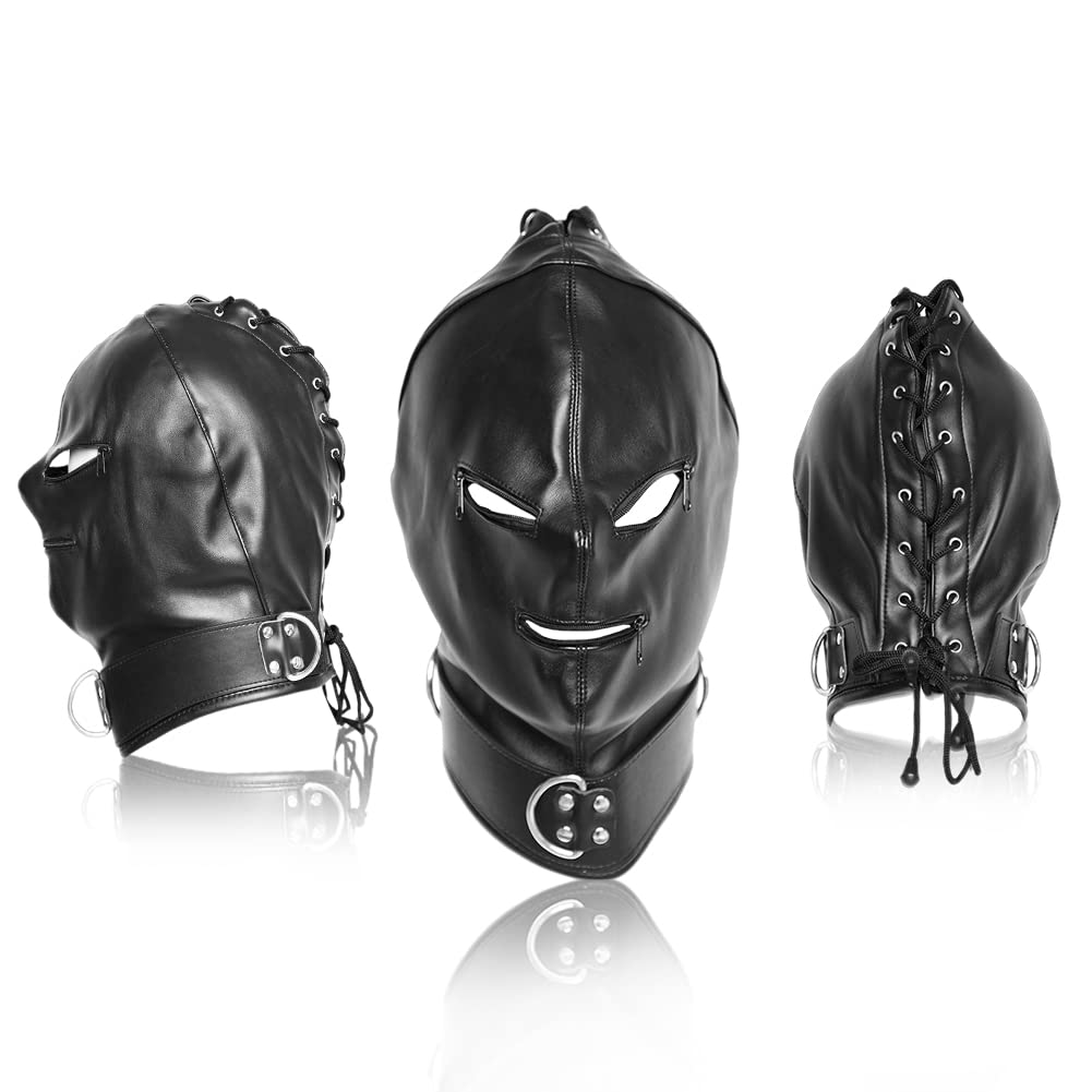 SXOVO Capot de tête Cuir BDSM Foreplay Flirt Bondage Hood Masque avec Fermeture éclair Esclaves Et Maîtres Cosplay Jouets érotiques pour Femmes Hommes Couples