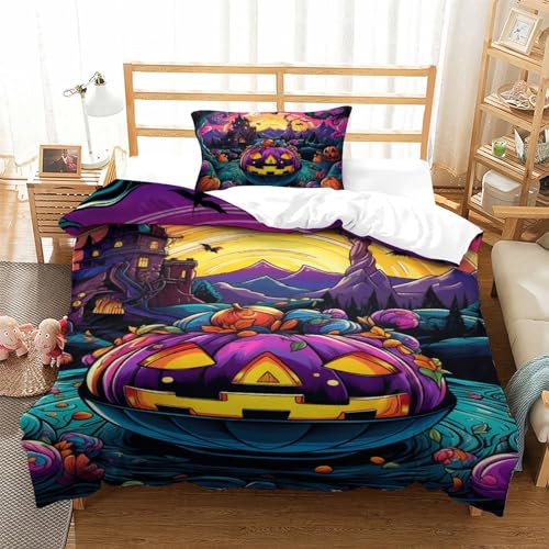 Housse de couette citrouille Halloween pour chambre d'enfant et ado