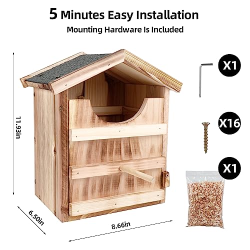 Image of Owl House Owl Nesting Box for Outside: Handmade Wooden Bird House with Bird Stand - 100% Solid Wood Nesting Box