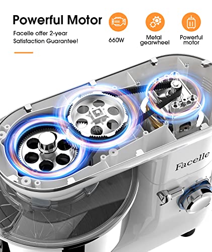 Küchenmaschine,Facelle Knetmaschine 1500W, Teigmaschine Rührmaschine mit 6,2 L Edelstahl Schüssel Geräuscharme… – Bild 3