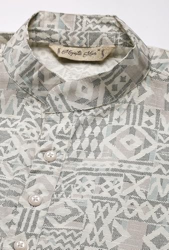Image of Majestic Man Men's Cotton Regular Fit Casual Mandarin Collar Ethnic Motifs Printed Long Regular Kurta