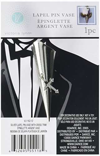 Darice 1 Piece Victoria Lynn Lapel Pin Vase with Cross Trim, Silver (VL1162-12)