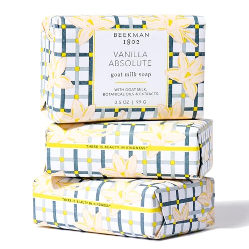 Beekman 1802 Goat Milk Body Soap Bar, Vanilla Absolute, 3-Piece Set, 3.5 oz - Nourishes, Moisturizes & Hydrates - Good for Sensitive Skin