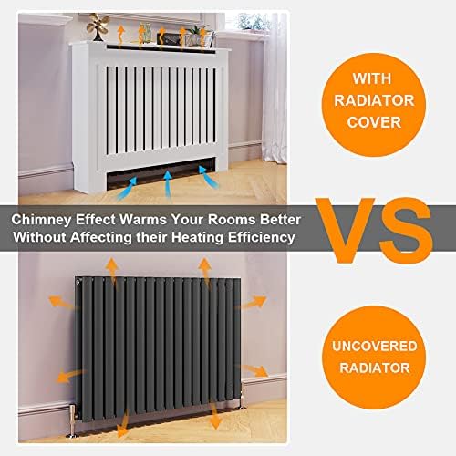 ELEGANT Radiator Cover Vertical Slat Radiator Shelve White Painted Modern MDF Cabinet for Living Room Bedroom, Large
